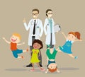 Couple of doctors and happy active kids,Children Health concept Royalty Free Stock Photo