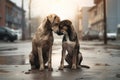 A couple of dogs abandoned in the middle of a street giving each other affection Royalty Free Stock Photo