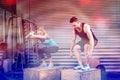 Couple doing box jumps in gym Royalty Free Stock Photo