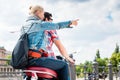 Couple doing a scooter trip in Berlin Royalty Free Stock Photo