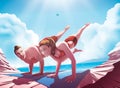 Couple doing yoga in eka pada bakasana