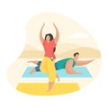 Couple doing yoga exercises outdoor. Sport healthy lifestyle. Flat vector illustration Royalty Free Stock Photo