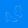 Couple of dove silhouette. White free birds in sky. pigeons. Vector illustration