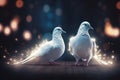 couple doves covered in glowing lights, in a wedding scene Ai generated Royalty Free Stock Photo