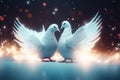 couple doves covered in glowing lights, in a wedding scene Ai generated Royalty Free Stock Photo