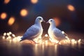 couple doves covered in glowing lights, in a wedding scene Ai generated