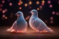 couple doves covered in glowing lights, in a wedding scene Ai generated