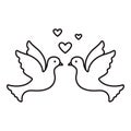 Couple of doves icon with heart. Simple editable design of line icon for wedding. Pigeons