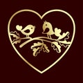 Couple of doves on an oak branch inside the heart. Laser cutting or foiling template. Royalty Free Stock Photo