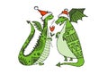 Couple of Dragons character with Santa hats. Symbol of Chinese New Year 2024 for your design