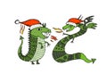 Couple of Dragons character with Santa hats. Symbol of Chinese New Year 2024 for your design