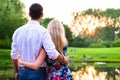 Couple dreaming their life together looking in sunset Royalty Free Stock Photo