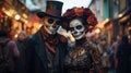 Couple dressed up in day of the dead costumes Royalty Free Stock Photo