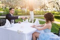 couple drinking champagne outdoor Royalty Free Stock Photo
