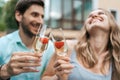 Couple drinking sparkling wine with strawberries Royalty Free Stock Photo