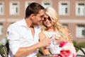 Couple drinking wine in cafe Royalty Free Stock Photo