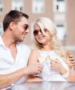 Couple drinking wine in cafe Royalty Free Stock Photo