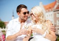 Couple drinking wine in cafe Royalty Free Stock Photo