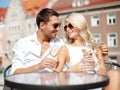 Couple drinking wine in cafe Royalty Free Stock Photo