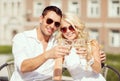 Couple drinking wine in cafe Royalty Free Stock Photo