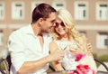 Couple drinking wine in cafe Royalty Free Stock Photo