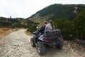 Couple drive atv quad bike Royalty Free Stock Photo