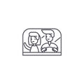 Couple Driving Away Vector Line Icon, Sign, Illustration On Background, Editable Strokes