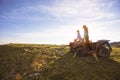 Couple driving off-road with quad bike or ATV Royalty Free Stock Photo