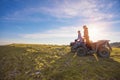 Couple driving off-road with quad bike or ATV Royalty Free Stock Photo
