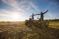 Couple driving off-road with quad bike or ATV Royalty Free Stock Photo