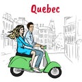 Couple driving scooter on St Jean Street