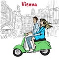 Couple driving scooter in Vienna Royalty Free Stock Photo