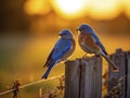a couple eastern bluebirds on fence generate by AI