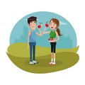 couple eat apple diet sport design