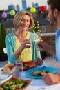 Couple Eating Evening Meal On Rooftop Terrace Royalty Free Stock Photo