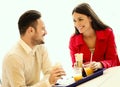 Couple eating in fast food restaurant Royalty Free Stock Photo
