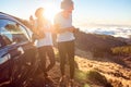 Couple eating having picnic near the car Royalty Free Stock Photo