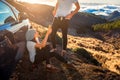 Couple eating having picnic near the car Royalty Free Stock Photo