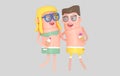 Couple eating ice cream. 3d illustration