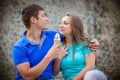 Couple eating ice cream at park Royalty Free Stock Photo