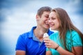 Couple eating ice cream at park Royalty Free Stock Photo