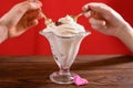 Couple eating romantic dessert for Valentines Day