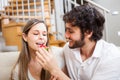 Couple eating strawberries Royalty Free Stock Photo