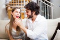 Couple eating strawberries Royalty Free Stock Photo