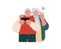 A couple of elderly people with a cell phone. Senior people using smart devices.