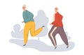 Couple elderly running together. Exercise of senior. Portrait of handsome and beautiful grandmother and grandfather