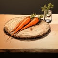 Speedpainting Illustration Of Carrots On A Wooden Board Royalty Free Stock Photo