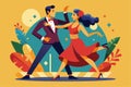 A couple elegantly dances the tango, showcasing their skills in a lively setting under bright lights, Customizable Tango flat Royalty Free Stock Photo