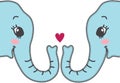 Couple of elephant with long trunks welcoming with heart