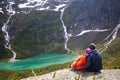 Couple in embrace of the Norwegian mountains